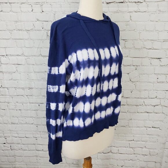AQUA NWT Navy Blue & White Tie Dye Hooded Sweatshirt Top L - Picture 3 of 7